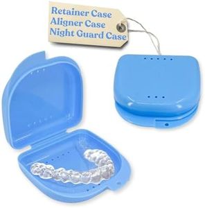 Genco Dental Denture Case, Denture Box with Strainer, Night Cleaner Denture Bath Box for Retainer, Mouthguard, False Teeth, and Denture Cleaning (Blue)