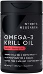 Sports Research® Omega-3 Krill Oil 2000mg - Pure Antarctic Superba Boost Krill with Phospholipids, Choline & Astaxanthin - MSC Certified Sustainable, Non-GMO Verified & Gluten Free - 60 Softgels