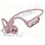 KIM HOST Bone Conduction Swimming Headphones, IP68 Waterproof Headphones with MP3 Player 32G Memory Wireless Sport Earphones, Open Ear Headphone Built in Mic for Running, Swimming, Cycling (Pink)