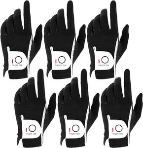 FINGER TEN Golf Gloves Men Right Left Handed Golfer Mens Glove RainGrip Hot Wet Weather Value 6 Pack, All Weather in Black X-Large (Black, X-Large, Left)