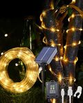 Solar Rope Lights Outdoor Waterproof 66 Feet 200 LED Solar Fairy Lights with USB Rechargeable 8 Light Modes Solar Powered String Lights for Tree Patio Garden Wedding Party Christmas Decorations