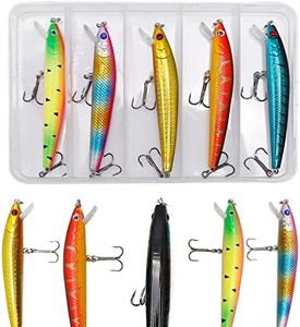 Fishing Lures Bait with Treble Hook for Walleye Pike Redfish Trout Fishing Tackle Life-Like Swimbait with 3D Fishing Eyes Crankbait Fishing Hooks (5)