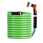 HQMPC Garden Hose Garden Water Hose 50 ft Non Kinking Heavy Water Hose with Brass Hose Fittings (5/8"IDx50'(50 FEET) With 1 Pcs 10 Patterns Hose Nozzle Spray Nozzle