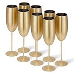 Oak & Steel - 8 Stainless Steel Champagne Flutes - Camping Wine Glasses - Picnic Champagne Flutes - Solid & Unbreakable - Outdoor Parties, Picnic, Beach & Pool - Gold Matte, 285 ml