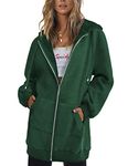 Zeagoo Women Zip Up Hoodies Long Fleece Jacket Lightweight Tunic Hooded Sweatshirt Oversize Winter Coat with Pockets Dark Green Large