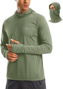 Pudolla Men's Sun Protection Hoodie UPF 50+ Fishing Hiking Shirt UV Shirts with Mask for Men Long Sleeve Lightweight, Olive, Medium