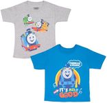 Thomas & Friends Boys Graphic Tees Short Sleeve T Shirts Thomas The Tank Engine Graphic Print 2 Pack Boys Tees, Gray and Blue-green, 4