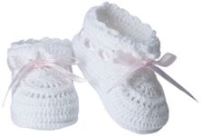 Jefferies Socks Baby-Girls Infant Hand Crochet Bootie, White/Pink, Newborn