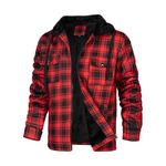 LBL Men's Hoodies Full Zip Up Fleece Jacket Casual Plaid Shirt Hooded Sweatshirts Winter Thick Coats with Pockets BS008 Red L
