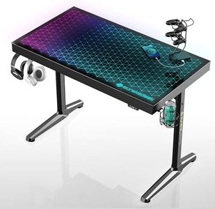 EUREKA ERGONOMIC RGB Led Gaming Desk, Music Sync Lights Up Tempered Glass Desktop, Home Office Computer Table W Controller Rack 4 USB Charging Ports, Easy to Assemble APP Control