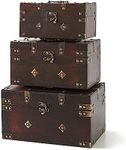 SLPR Decorative Wooden Storage Chest - Set of 3, Vintage Wood Trunks for Storage and Home Décor, Antique Boxes with Lids for Keepsakes