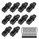 Tarp Clip Clamp Heavy Duty Lock Grip, 20PCS Adjustable Tarpaulin Clips and Ball Bungees, Black Reusable Awning Clamps for Tents Accessories Outdoor Camping Canopy Caravan Garden Shade Cloth Boat Cover