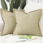 Madizz Set of 2 Linen Cushion Covers with Broad Edge Soft Boho Decorative Pillow Cases for Sofa Bedroom Modern Pillow Shell 24x24 inch, 60x60 cm Khaki