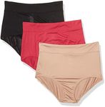 Warner's Women's Blissful Benefits Breathable Moisture-Wicking Microfiber Brief RS4963W, Black/Toasted Almond/Vivacious, XL