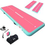 RISINGUKST Air Tumbling Track Gymnastics Mat, Gym Inflatable Tumble Mats, both sides can be used for Home Use/Training/Cheerleading/Yoga/Water Fun (Green and Pink, 400 * 100 * 15cm)