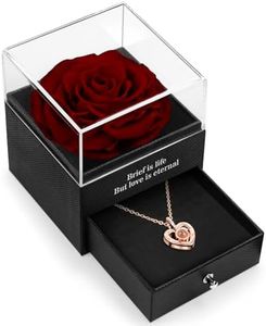 HEGUD for Her Preserved Real Rose with I Love You Necklace in 100 Language, Girlfriend, Eternal Real Rose Flower Gifts for Women Mom Wife on Valentines Birthday Anniversaries