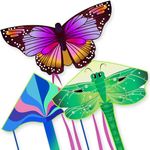 3 Pack Large Kites - Butterfly Delta Dragonfly Kites Easy to Fly for Adults Kids Beach Park Outdoor Game Activities, Gifts for Easter and Festival and Birthday