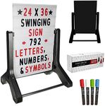 Swinging Changeable Message Sidewalk Sign: 24" x 36" Sign with 792 Pre-Cut Double Sided Letters and Storage Box. Includes Black Sign Board & 4 Liquid Chalkboard & Letter Board (Black Color Legs)