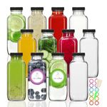 STARSIDE 12 Pack 12oz Glass Drinking Bottles with Lids,Vintage Water Bottles,Reusable Drinking Jars with Lids for Milk,Juicing,Kombucha,Juice