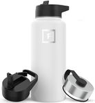 IRON °FLASK Camping & Hiking Hydration Flask with 3 Lids - Stainless Steel, Double Walled & Vacuum Insulated Water Bottle - Leak Proof & BPA Free (Winter White, Straw - 32 oz)