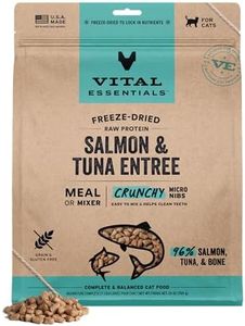 Vital Essentials Freeze Dried Cat Food, Raw Protein Salmon & Tuna Micro Nibs | Complete Meal or Mixer | 96% Meat, Organs & Bone | High Protein, Low Carb, Grain Free, Dry Cat Food | 25 oz