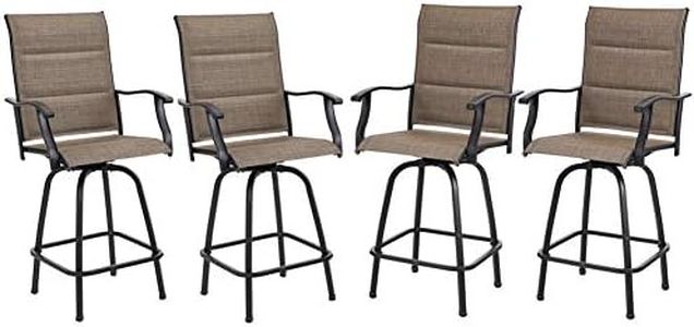 PHI VILLA Outdoor Patio Swivel Bar Stools Set of 4 with Backrest, Bar Height Patio Bar Stools & Chairs with Armrest,Padded Brown Textilene