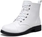 Vepose Women's 910 Ankle Boots, Low Heel Lace up Fashion Combat Booties, White, Size 7.5 US(CJY910 White 07.5)