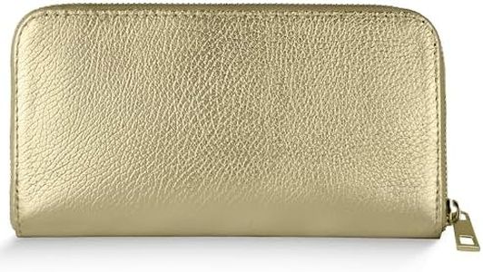 TAKEASY Italian Genuine Metallic Leather Wallet for Women with 3 Compartments & Zip Close | Small Rectangular Card Holder (Gold)