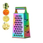 Cheese Grater Vegetable Slicer Stainless Steel with 4 Sides, 9.2 Inches Height Large Box Grater Best for Shredded Parmesan Cheese, Vegetables, Ginger and Fruits -Rainbow Color