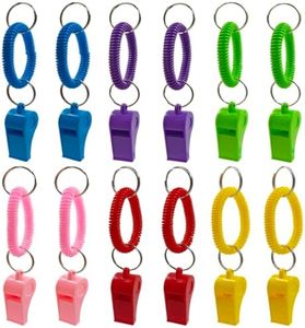 AFUNTA 12 Pack Whistle, 6 Colors Loud Plastic Whistle Stretchable Wrist Keychain Sport Whistle for Coaches, Refereeing, Footballing, Survival Emergency Training