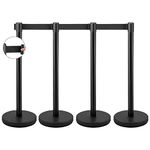 Carivia 4Pcs Stanchion Posts Queue,Crowd Control Stanchion,Stanchion Set with 2m Black Retractable Belt,36'' Height Stainless Steel Isolation Rod Barriers Queue Line Crowd Control Barriers