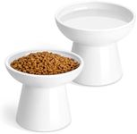 vancasso Elevated Cat Bowls, Ceramic Raised Cat Bowl for Food and Water, 6.2" Extra Wide and Shallow Cat Food Dish for Kittens, Adult Cat, Small Dog, Whisker Fatigue, Lead & Cadmium Free-White, 2 Pack