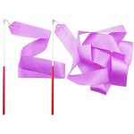 FAZHBARY 2 Pack Rhythmic Gymnastics Ribbon Wands Praise Dancing Streamers for Kids Baton Twirling Talent Shows Artistic Dancing (Lilac Colour)