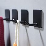 YIGII Adhesive Towel Hooks - 4 Pack Towel Hooks for Hanging Robes Coat Hooks Stick on Wall Hooks Stainless Steel, Matte Black