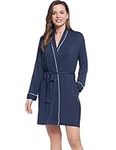 Amorbella Womens Thin Bathrobe Short Wrap Robe Bamboo Knee Length,Pockets Belt, Navy Blue Plus Size XXL