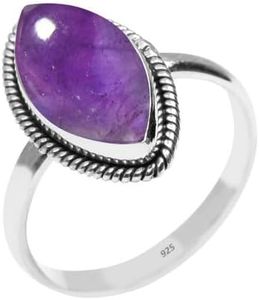 Amethyst Stone Ring 925 Sterling Silver Statement Ring For Women and Girls Handmade Rings Natural Marquise Gemstone Ring Promise Ring For Christmas Size US 5 Gift For Her