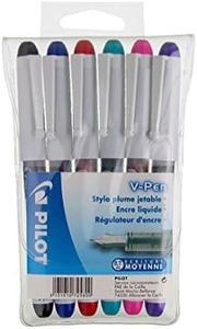 PILOT - 6 Stylos Plume V-Pen Effaçables - Noir/Bleu/Rouge/Vert/Rose/Violet - Pointe Moyenne
