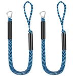 Boat Bungee Dock Lines with 316 Hook, 4 Feet Stretches to 6 Feet Mooring Rope 2-Pack for Docking, Mooring Line Boat Accessories Docking Ropes PWC Dock Ties for Boats (Blue&Black)