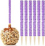 32 PCS Bling Candy Apple Bamboo Sticks,Caramel Apple Wooden Pointed Skewers with Rhinestones Diamond Mesh Wrap,Fruit Treats Pop Dec Bar for Dessert Table Tea Party Birthday Wedding Buffet(Purple)