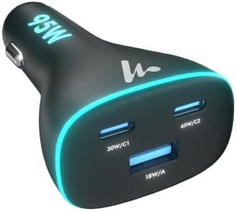 PD 95W Superfast Charging 2.0 Wozoyo Car Charger, with 2XType C & USB-A, PPS & QC 3.0, Triple Port (65W + 30W + 18W), 12V–24V Compatible, Multi-Layer Protection, 2-Years Manufacturer Warranty