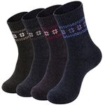 Pack of 4 Winter Warm Wool Socks Hiking Socks Knit Crew Socks for Women Soft and Comfortable