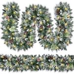 Christmas Garland with Lights, Covanm 9Ft Garland with LED Lights, Artificial Pine Cones and Pine Needles Use for Christmas Decorations and Holiday Mantle Decor