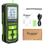 Huepar Professional Green Laser Measurement Tool 328ft/100m with Angle Sensor, ±2mm Accuracy, Rechargeable Digital Tape Measure Laser Distance Meters, Pythagorean, Area, Volume Measure