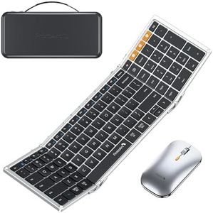 ProtoArc Foldable Keyboard and Mouse, XKM01 True Full-Size Folding Keyboard Mouse Combo for Business and Travel, 2.4G+Dual Bluetooth Portable Mouse Keyboard for Laptop iPads Tablets -Black Silver