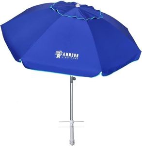 AMMSUN 7 Foot Heavy Duty HIGH Wind Beach Umbrella with sand anchor & Tilt Sun Shelter, UV 50+ Protection Outdoor Sunshade Umbrella with Carry Bag for Patio Garden Beach Pool Backyard Blue