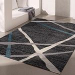 Rug Branch Nova 4' x 6' (3'9" X 5'6") Geometric Indoor Area Rug, Contemporary, Grey Blue - Living Room, Bedroom, Dining Room, and Kitchen