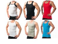 Different Touch Men's Ribbed Tank Tops Square Cut Muscle Ribbed Underwear Shirts, 6 Pack ( Assorted ), X-Large