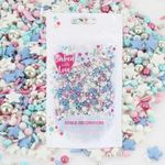 Pretty Mix Sprinkles By Baked With Love | 75g | Pink, Blue, Silver, & White Sugar Cake Sprinkles, Edible Cake Decorations, Sugar Hearts, Stars, Strands, And Pearls For Cupcakes