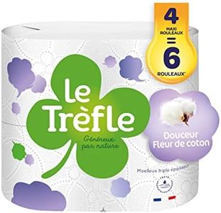 Le Trefle Douceur Fleur de coton - Papier toilette - 4 maxi rouleaux = 6 rouleaux classiques –Lotion aux extraits de coton - Emballage recyclable – certifié FSC® Mixte