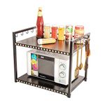 DECOWORLD || Metal Microwave stand || Microwave & OTG Stand for Kitchen Counter|| Double Platform for Extra Storage with hooks|| Kitchen Oven Rack(BLACK & GOLD)